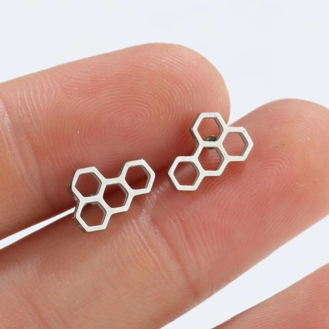 Stainless Steel Honeycomb Stud Earrings Geometric Hexagon Hollow Out Minimalist Fashion Daily Jewelry For Women Girls