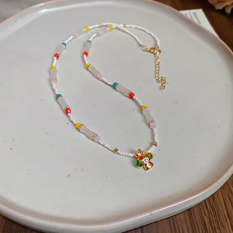 Collana Di Perline Con Pendente A Fungo Colorato Imitazione Perla Artificial Resina Perline Di Vetro Gioielli Per Donne