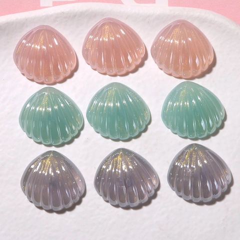 DIY Shell Shape Luminous Resin Acrylic Charms Glitter Gold Foil Craft Materials For Jewelry Hair Clips Phone Cases