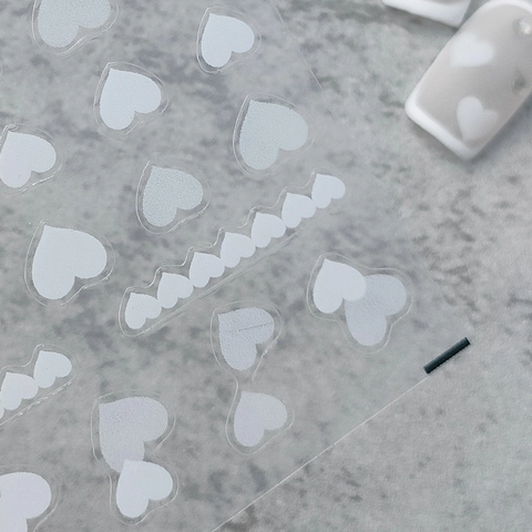 Autocollants Ongles 5D Cœur Blanc Stéréoscopique Fall In Love Auto-Adhésifs Décalcomanies Ultra Minces Décoration Manucure