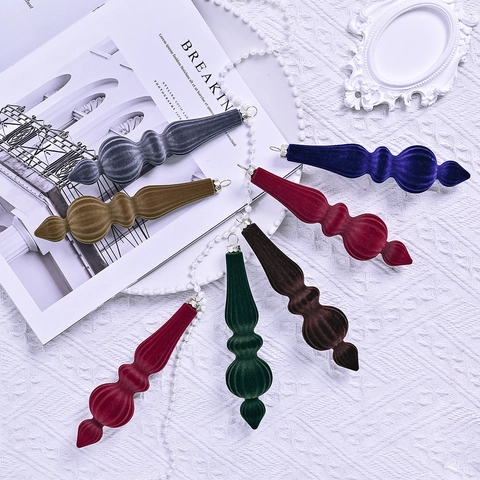 Conical Flocked Christmas Ornaments Velvet Finial Hanging Pendants Festive Holiday Party Tree Decorations