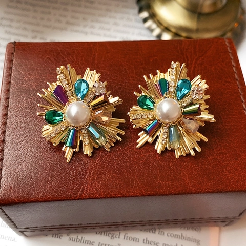 Vintage Blumen Ohrstecker Mit Bunten Kristallen Künstlicher Künstliche Perle Und 925 Sterling Silber Ohrstift Barock Stil