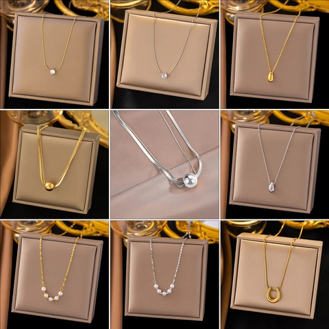 Minimalist Titanium Steel Heart Butterfly Pearl Pendant Necklace For Women Luxury Fashion Gold Silver Plated Clavicle Chain Jewelry
