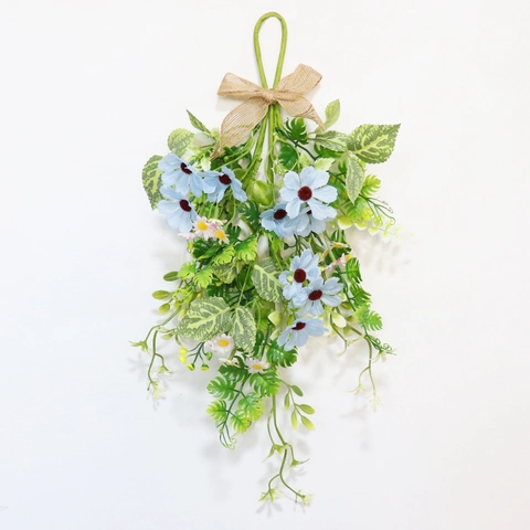 Künstliche Blaue Gänseblümchen Teardrop Swag Sackleinen Bogen Satinnblumen Für Hochzeit Party Wanddeko Rustikaler Waldstil Frisch