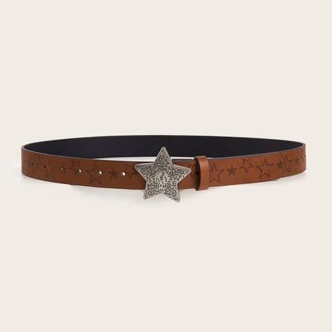 Cintura In Ecopelle Vintage Con Fibbia A Stella Incisa E Motivo A Stelle Cintura Alla Moda Retro Per Donna Uomo