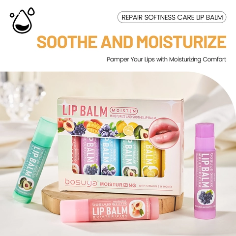 Fruit Lip Balm Set with Vitamin E and Honey Hydrating Moisturizing Lip Care Kit for Dry Lips Smoothing Lip Lines for Women