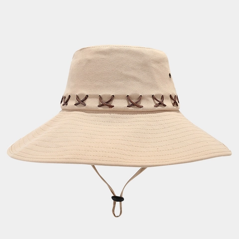 Sombrero De Sol Vaquero Occidental Ala Ancha Plegable Lona Algodón Exterior Camping Senderismo Cuerda Cortavientos