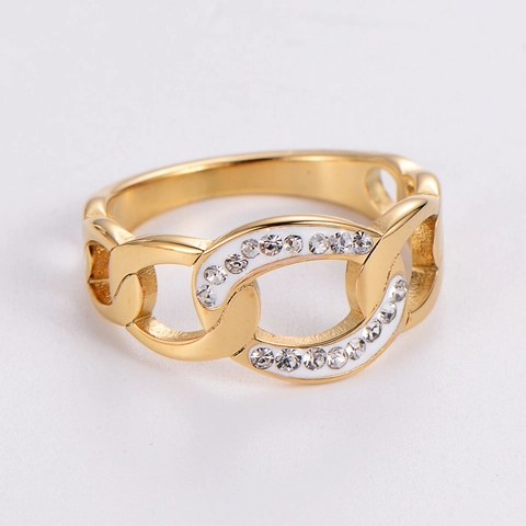 Anello A Catena Cava In Acciaio Inossidabile 304 Con Intarsio In Smalto Bianco Zirconia Gioielli Moda Elegante Regalo Per Donna