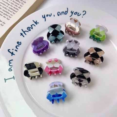 Mini Hair Claws Acetate Acrylic Small Hair Clips Heart Checkerboard Marble Patterns For Women Elegant Styling Accessories