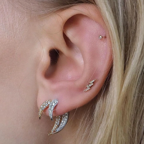Orecchini a Bottone Corno in Rame con Strass Geometrico Mezzaluna Per Donna Gioielli Oro Argento Regalo