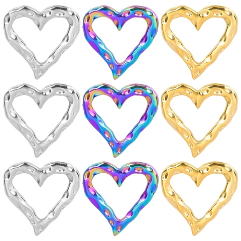 Colgante Corazón Acero Inoxidable Textura Martillada Amuleto Para Creación Joyas DIY Chapado Oro Arcoíris Plata Mujer