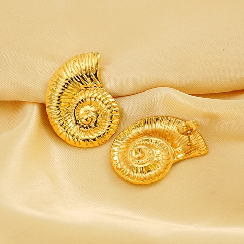 Pendientes De Botón Nautilus Chapados En Oro De 18K Acero De Titanio Estilo Bohemio Vacaciones Joyas Metálicas Mujer