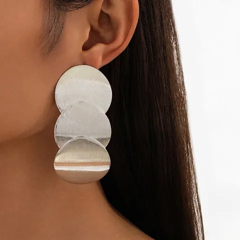 Geometric Round Discs Drop Earrings Brushed Alloy Matte Minimalist Fashion For Women Trend Style Elegant Accessory