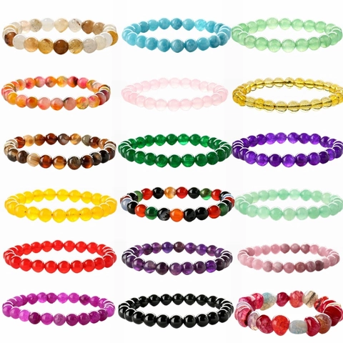 Natural Stone Beaded Bracelet Handmade Agate Amethyst Rose Quartz Crystal Healing Stretch Jewelry For Women Men Gift