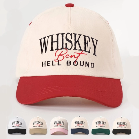 Casquette De Baseball Rétro Couleur Contrastée Patch Lettre Brodé Bord Incurvé Chapeau De Protection Solaire Extérieur Ajustable