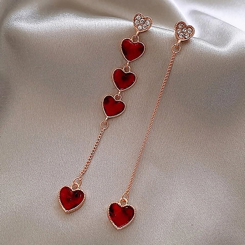 Pendientes Colgantes De Corazón Rojo Asimétricos Para Mujer Joyas Aleación Con Poste De Pendiente De Plata 925