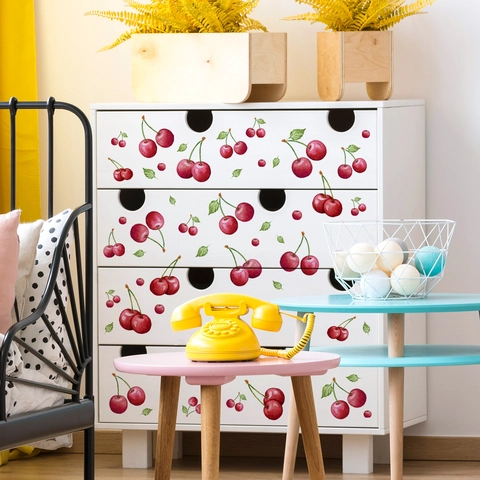 Stickers Muraux Fruits Cerise Aquarelle PVC Autocollant Amovible DIY Décalcomanies Pour Salon Chambre Décoration De Meubles