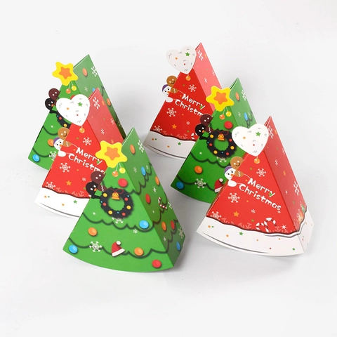 Scatole Regalo A Forma Di Albero Di Natale Cartone Confezione Di Caramelle Triangolare Per Festa Rosso Verde Buon Natale