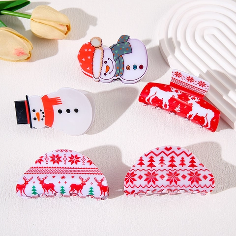 Mollette Per Capelli Di Natale Acrilico Alce Pupazzo Di Neve Motivo Grande Pinza Per Capelli Accessori Festa Donne Ragazze Simpatico