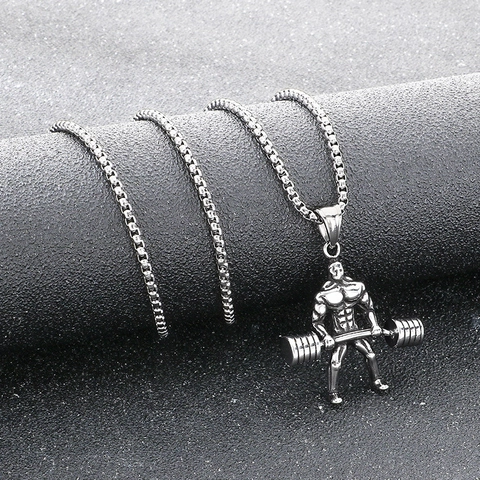 Fitness Gewichtheffer Hanger Ketting Roestvrij Staal Heren Barbell Bodybuilding Gym Sport Punk Hip Hop Sieraden