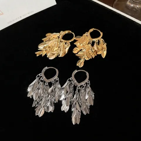 Blatt Quasten Ohrhänger Kupfer Cluster Laub Design Mit Silber Ohrstecker Für Damen Mode Schmuck
