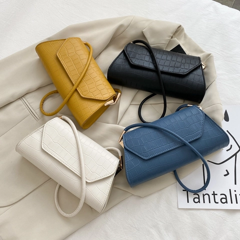 French Style Baguette Bag Crocodile Pattern PU Leather Flap Underarm Shoulder Bag For Women Vintage Minimalist
