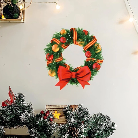 Adesivo Da Parete Corona Di Natale PVC Decalcomania Finestra Con Fiocco Rosso Per Decorazione