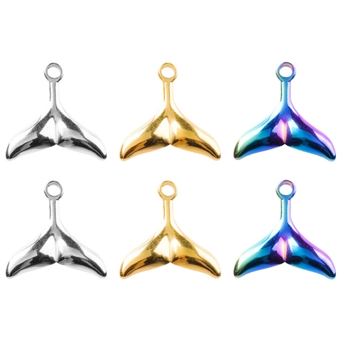 Walflosse Anhänger 304 Edelstahl Fischschwanz Charms Für DIY Schmuckherstellung Poliertes Metall Irisierend Gold Silber