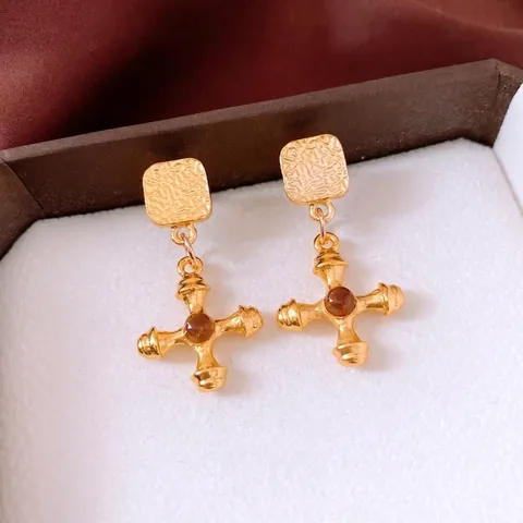 Orecchini A Croce Vintage Lega Martellata Resina Con 925 Sterling Silver Earring Post Per Donne