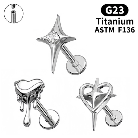G23 Titanium Copper Labret Stud Lip Ring Internally Threaded Zircon Heart Star Cartilage Piercing Jewelry For Women