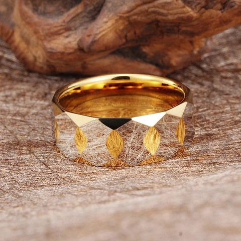 Anello Geometrico Sfaccettato In Acciaio Al Tungsteno Bicolore Oro E Argento Per Uomo Donna Gioielli Minimalisti Di Tendenza
