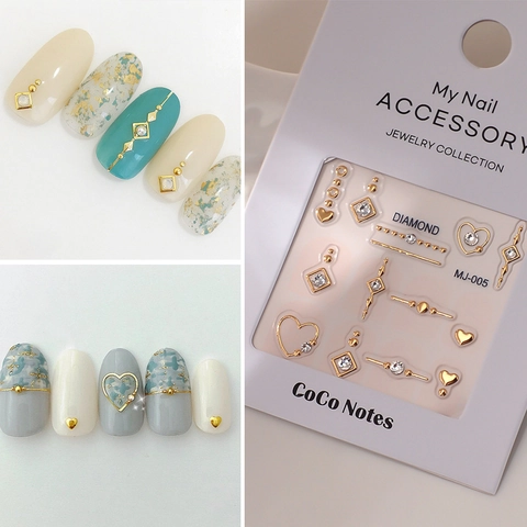 Autocollants Ongles Relief 5D Cœur Creux Marquage À Or Argent Strass K9 Auto-Adhésif Décoration Manucure Pour Femmes