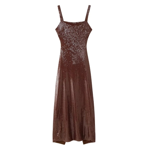 Vestito Lungo Di Paillettes Da Donna Con Spalline Schiena Scoperta Sexy Elegante Festa Sera Aderente Gala