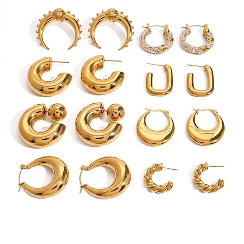 Stainless Steel Earrings With Zircon Geometric Hoop Stud Earrings Gold Silver Trendy Jewelry For Women Fashion INS Style