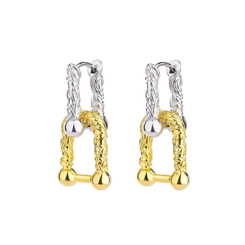 Vintage Motivo Arabesco Bicolore Ferro di Cavallo Orecchini a U per Donna Gioielli Geometrici in Rame Accessori Con Perno in Argento