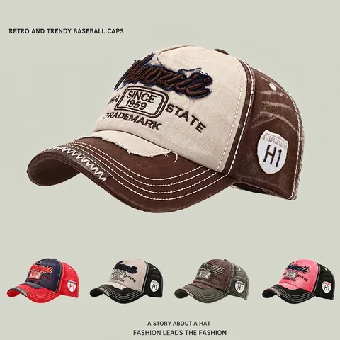 Vintage Waschbar Baumwolle Baseballkappe Hawaii Stickerei Distressed Patchwork Verstellbare Sonnenhut Herren Damen