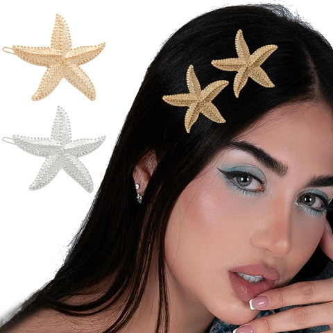 Pinza Para El Pelo Estrella De Mar Aleación De Zinc Strass Vintage Concha Tema Playa Accesorio Para Mujeres Niñas