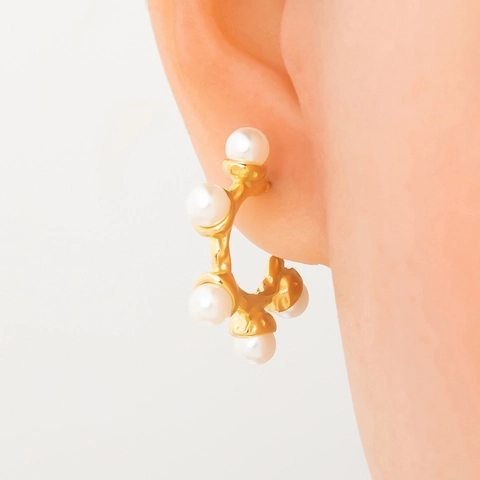 Französischer Stil 18K Vergoldete Edelstahl Ohrringe Mit Künstlichen Perlen Strass Für Damen Täglicher Pendler Schmuck