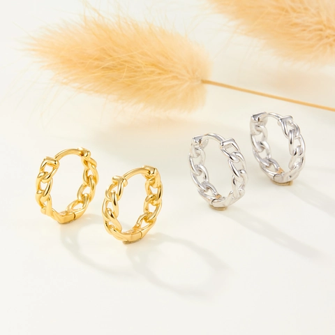 925 Sterling Silver Curb Chain Hoop Earrings For Women Minimalist Geometric Retro INS Style High Quality Gold Silver Ear Jewelry