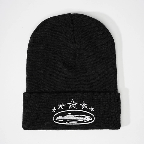 Bonnet Beanie Tricot Acrylique Chaud Coupe-Vent Hiver Décontracté Motif Étoiles Brodées Pour Hommes Femmes