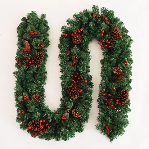 Artificial Christmas Garland With Natural Pinecones And Berries For Stair Railing Fireplace Mantel Home Holiday Decoration