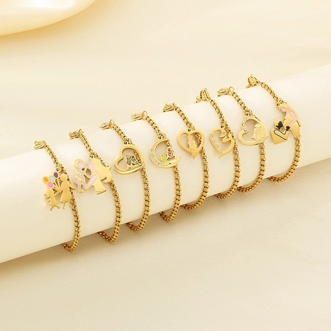 Bracciale In Acciaio Inossidabile Moda Dolce Con Pendente Cuore Cavo Madre E Figlio Regalo Festa Della Mamma Per Donna