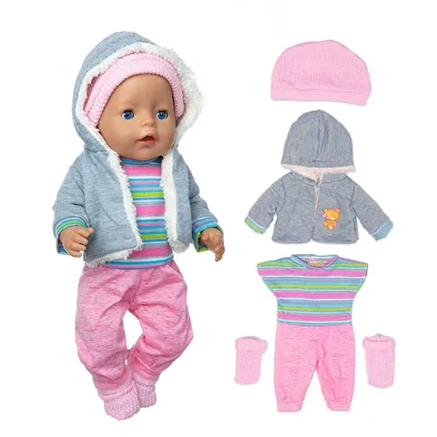 Doll Clothes Outfit Floral Striped Hoodie Romper Leggings Hat Socks For Reborn Baby Dolls Toy Accessories