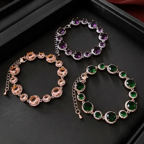 Vintage Luxus Rund Zirkon Armband Kupfer Mit Zirkon Halo Fassung Vergoldet Elegantes Schmuckstück Für Frauen