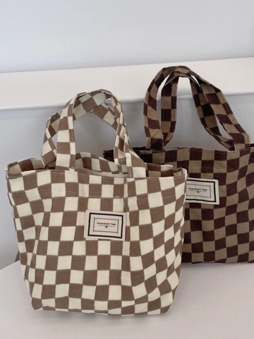 Corduroy Schachbrett Tote Bag Vintage Handtasche Mit Gewebtem Etikett Innentasche Lässig Damen