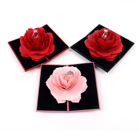 Caja Para Anillo Con Flor Rosa Emergente Caja De Regalo Para Joyas Giratoria Para Propuesta De Matrimonio Plástico Corazón
