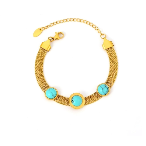 Bracciale Intrecciato A Maglia Larga In Acciaio Al Titanio Placcato Oro 18K Pietre Di Turchese Numeri Romani Donne