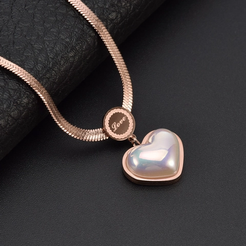 Collana Con Ciondolo a Cuore in Acciaio Inossidabile Con Perla Artificiale Catena a Serpente Oro Rosa Gioielli da Donna