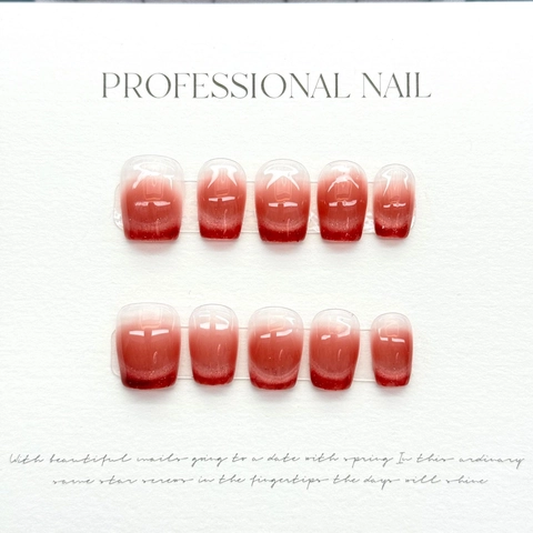 Ruby Red Cat Eye Press On Nagels Gradiënt Kristal Glitter Doodskist Vorm Kunstnagels Voor Vrouwen DIY Manicure Glanzend