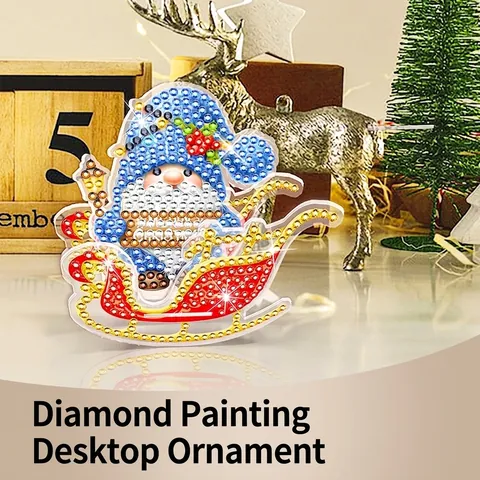 DIY Peinture Diamant Ornement De Bureau Acrylique Strass 5D Noël Gnome Père Noël Sur Traîneau Décoration Fait Main